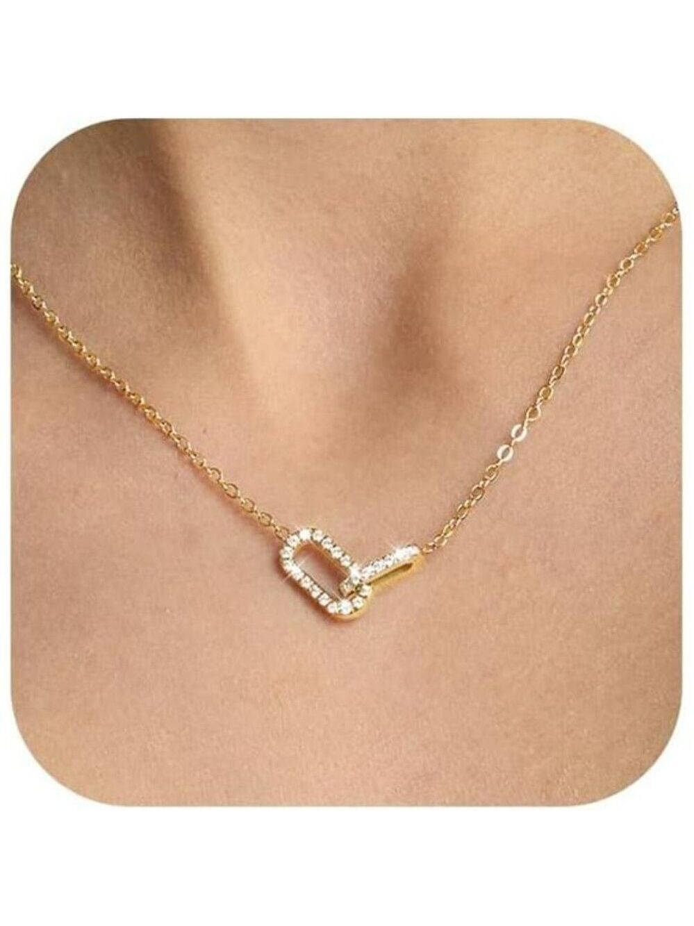 Gold Paperclip Chain Choker Necklace 14K Plated Minimalist Pendant Jewelry Gift